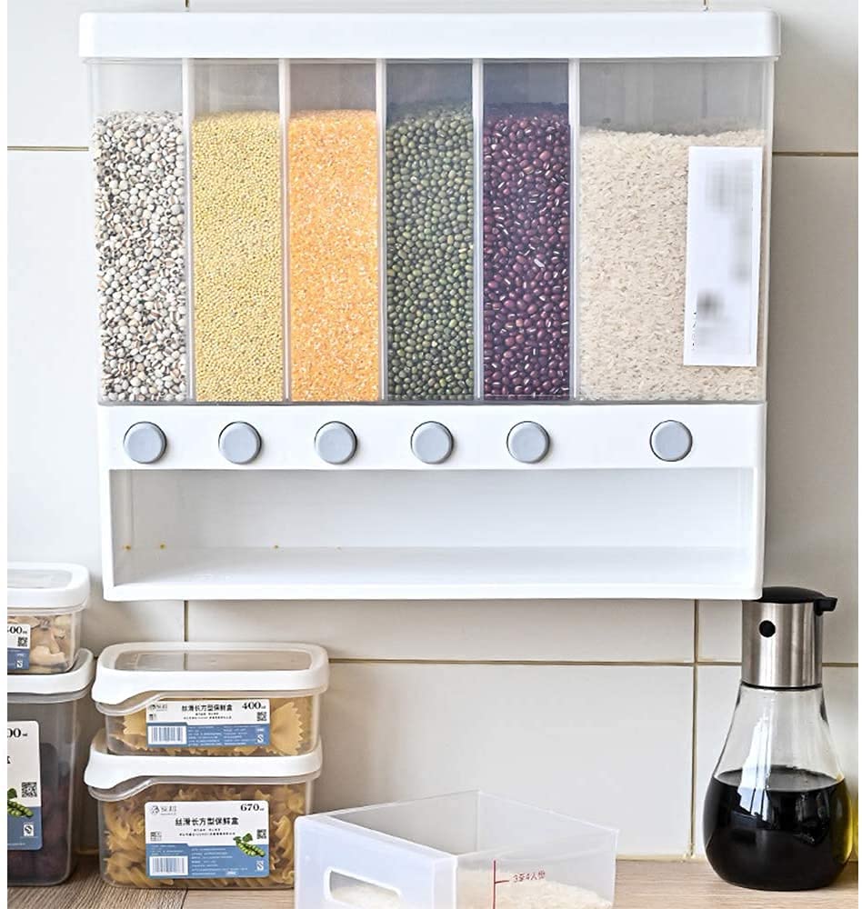 Cereal Food Dispenser – Jeni 6-Grid Wall Mounted 12L